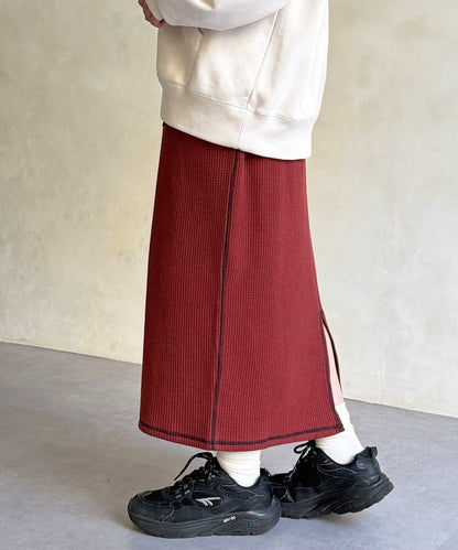 窄版 縫線 華夫格 半身裙