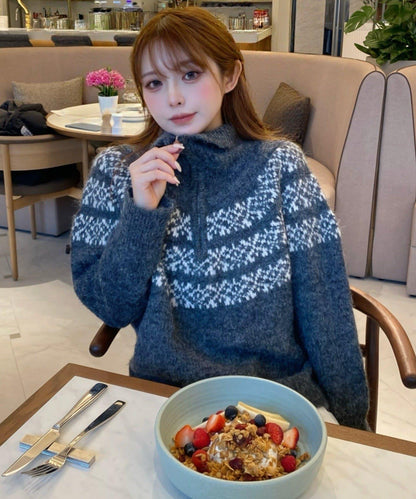 北歐半拉鍊針織針織上衣