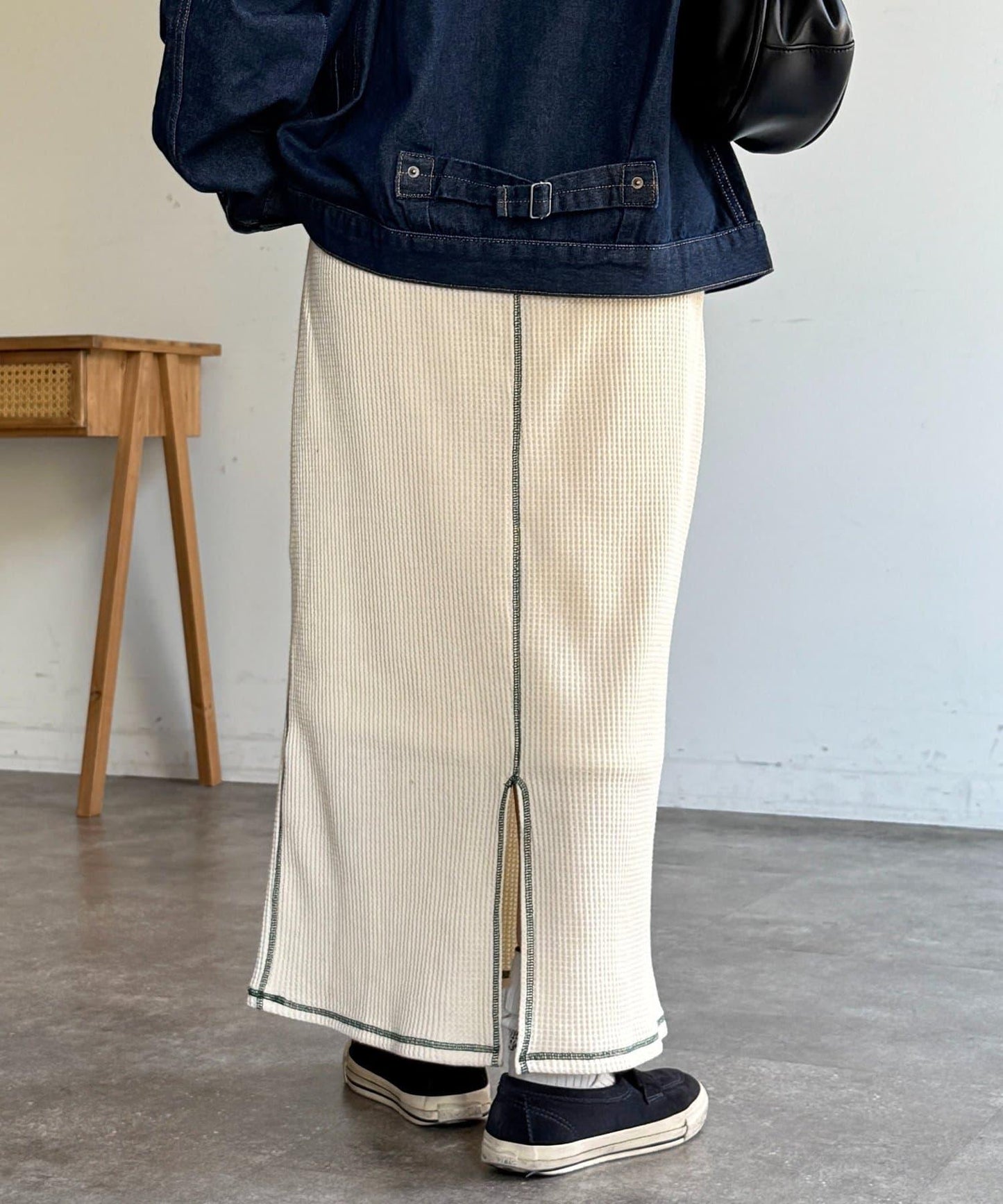 窄版 縫線 華夫格 半身裙