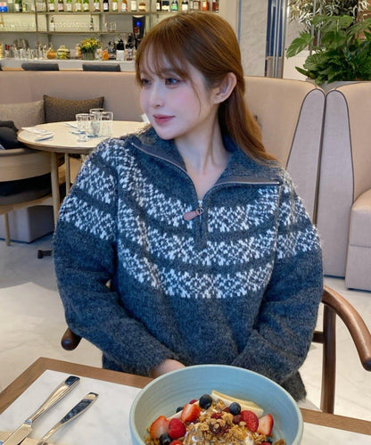 北歐半拉鍊針織針織上衣