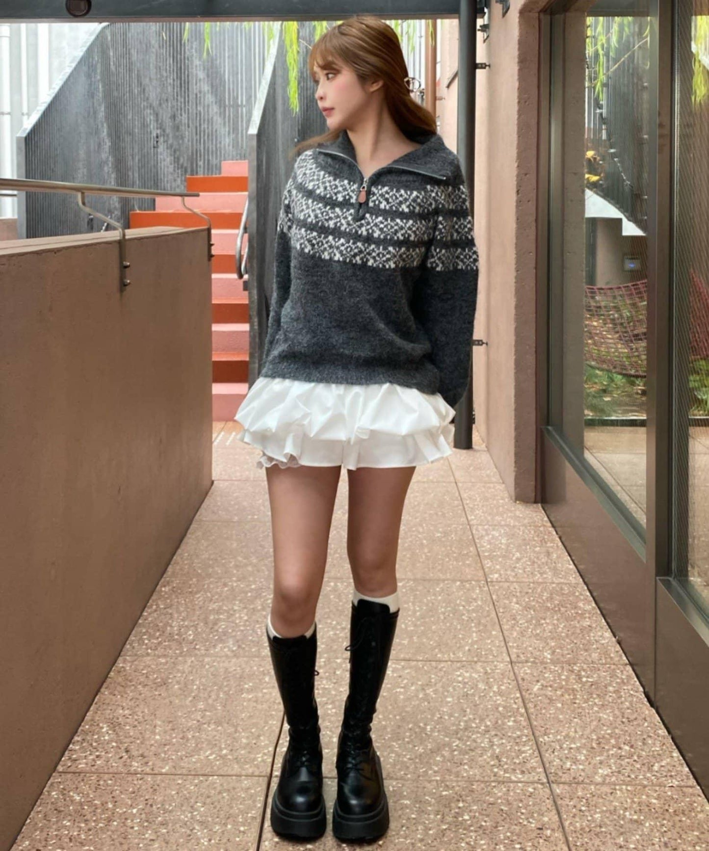 北歐半拉鍊針織針織上衣