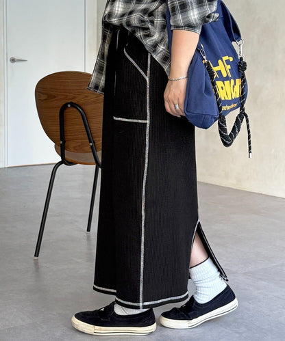 窄版 縫線 華夫格 半身裙