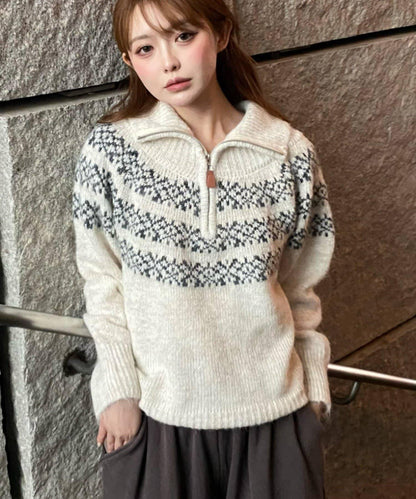 北歐半拉鍊針織針織上衣