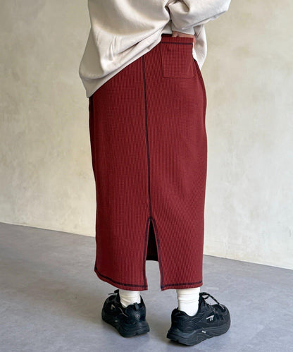 窄版 縫線 華夫格 半身裙