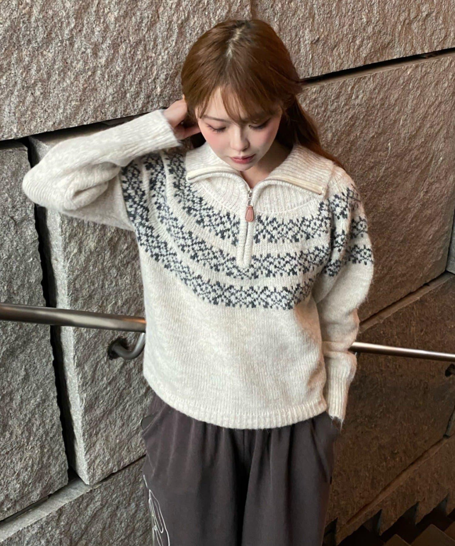 北歐半拉鍊針織針織上衣