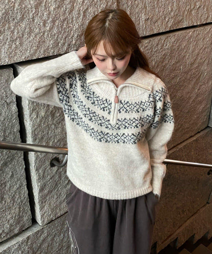 北歐半拉鍊針織針織上衣