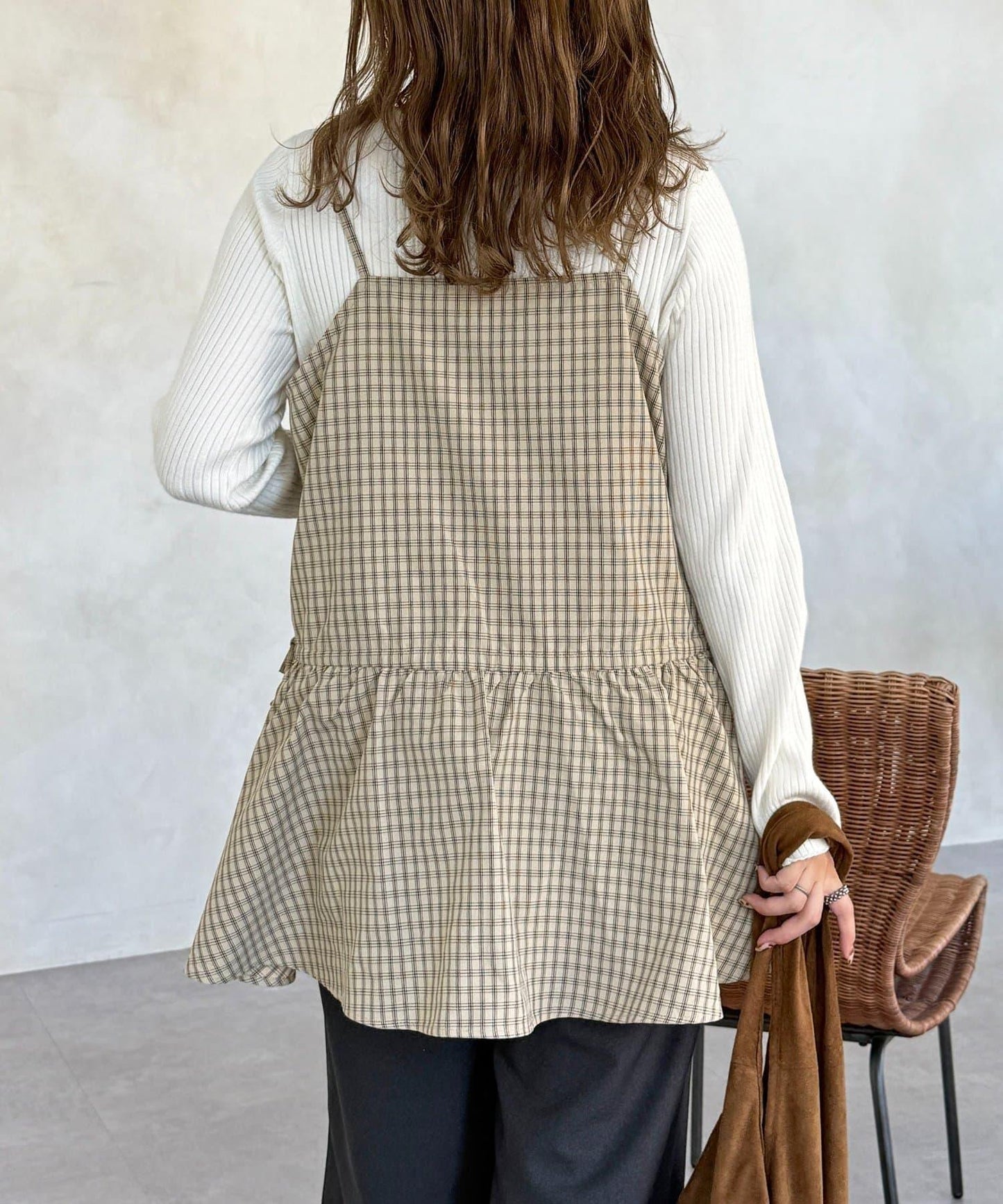 腰部蝴蝶結吊帶長款上衣