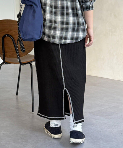 窄版 縫線 華夫格 半身裙