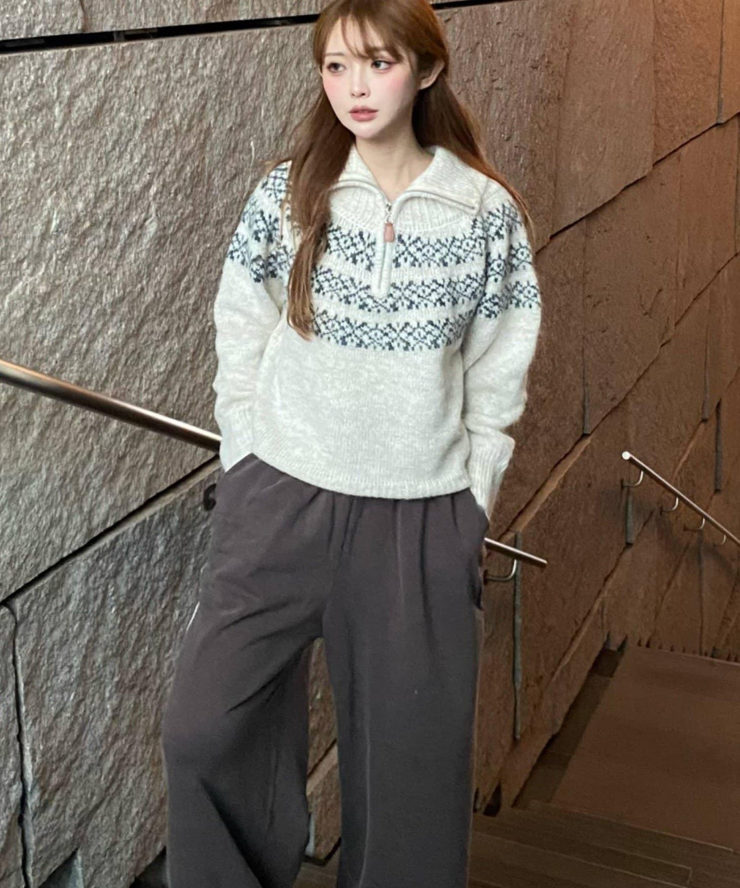 北歐半拉鍊針織針織上衣