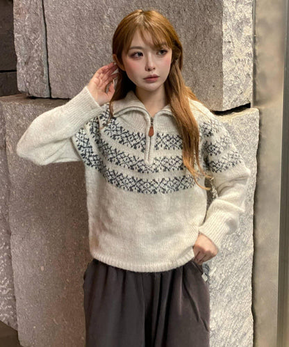 北歐半拉鍊針織針織上衣