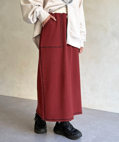 窄版 縫線 華夫格 半身裙