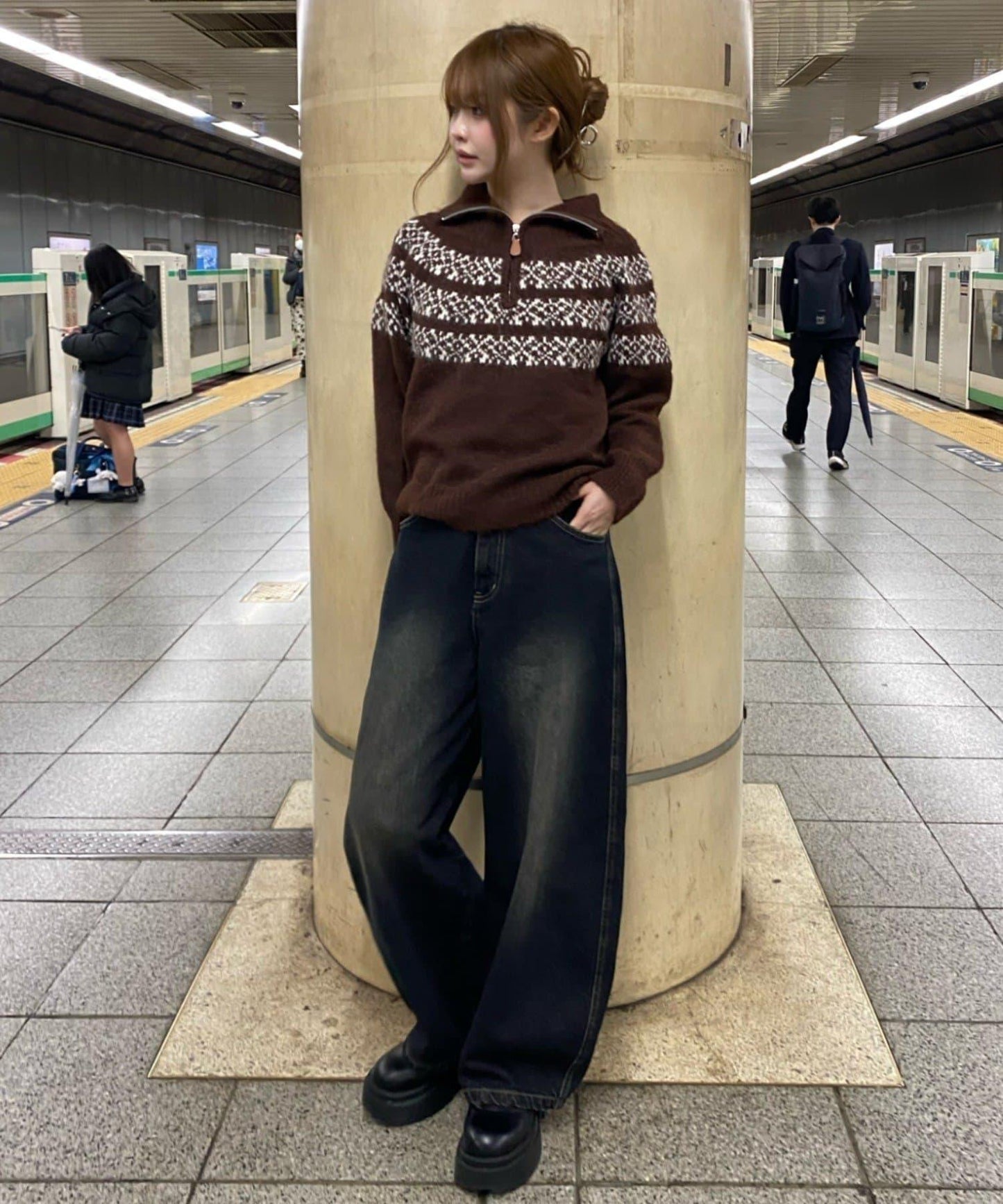 北歐半拉鍊針織針織上衣