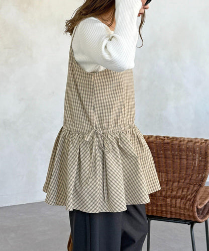 腰部蝴蝶結吊帶長款上衣