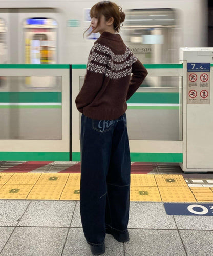 北歐半拉鍊針織針織上衣