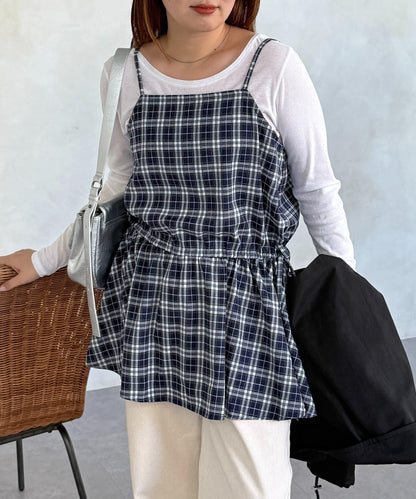 腰部蝴蝶結吊帶長款上衣