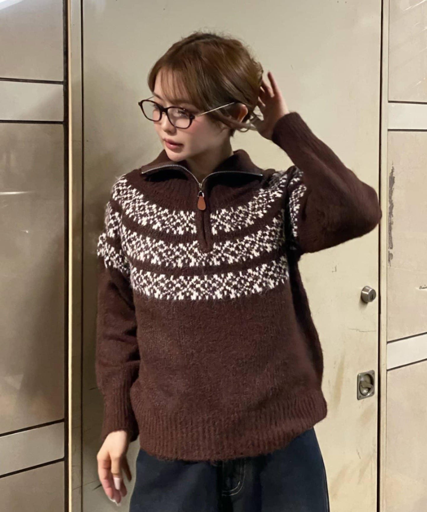 北歐半拉鍊針織針織上衣