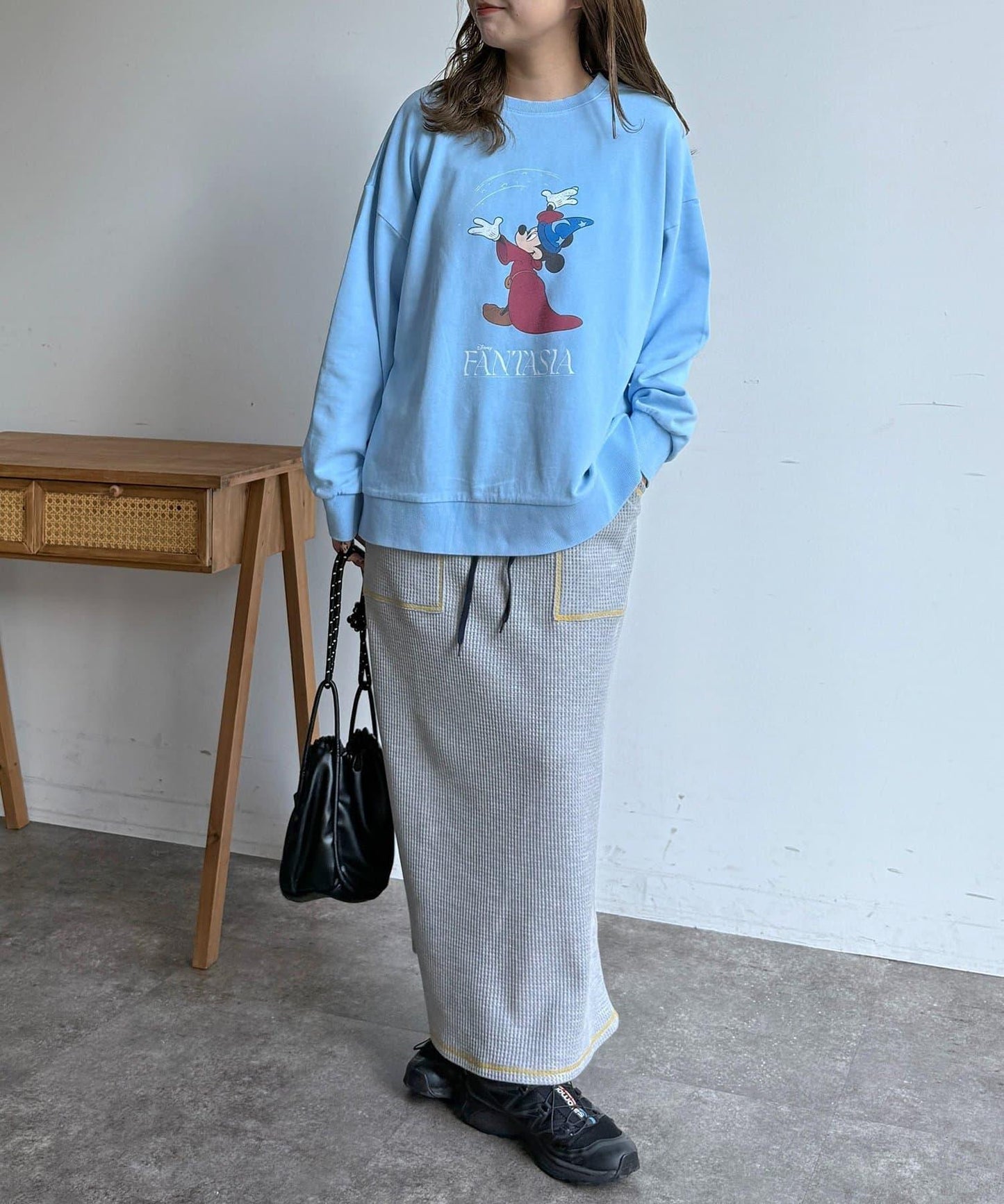 窄版 縫線 華夫格 半身裙