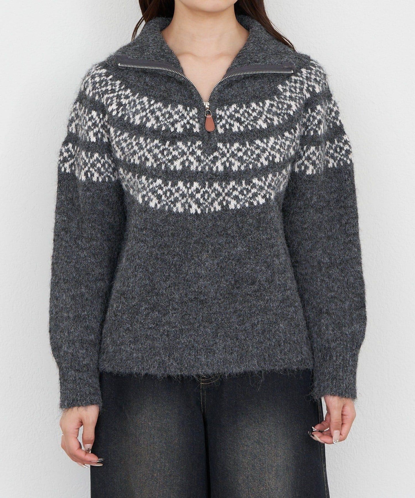 北歐半拉鍊針織針織上衣