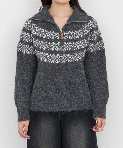 北歐半拉鍊針織針織上衣