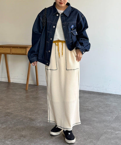 窄版 縫線 華夫格 半身裙