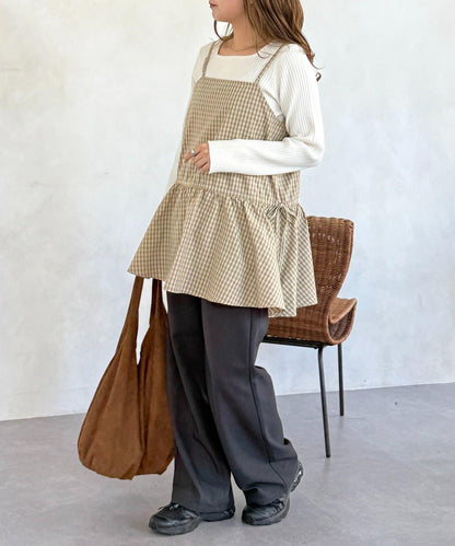 腰部蝴蝶結吊帶長款上衣