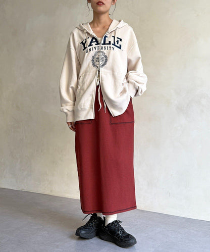 窄版 縫線 華夫格 半身裙