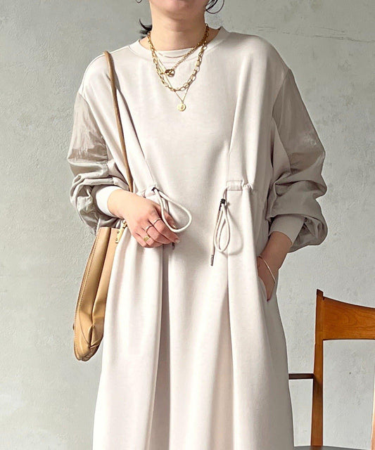 抽繩褶皺連衣裙