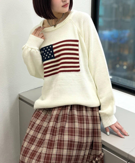 w closet 星條旗圖案針織上衣