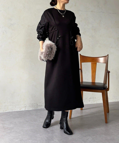 抽繩褶皺連衣裙