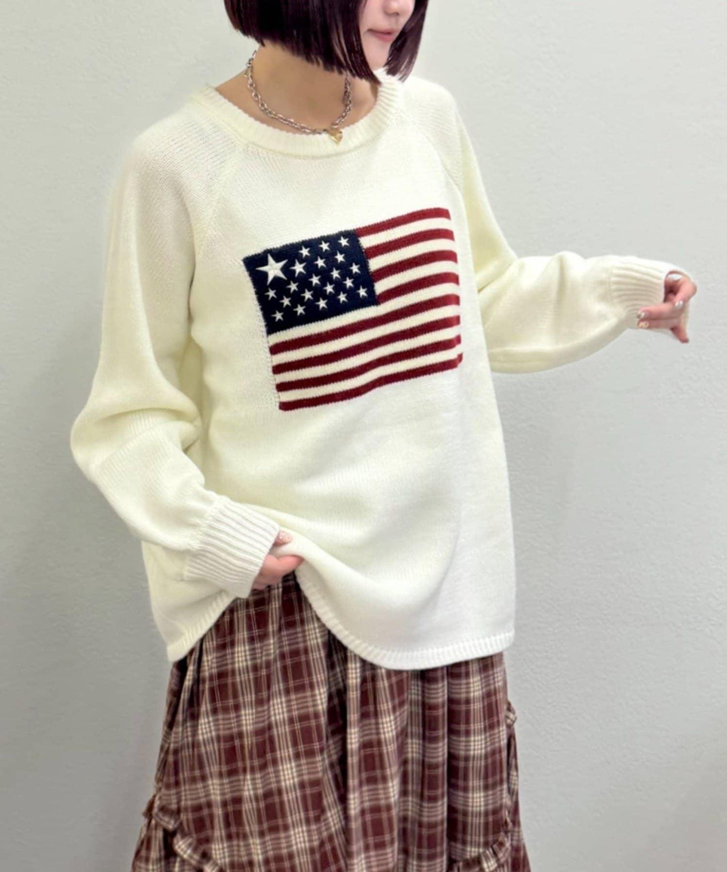 w closet 星條旗圖案針織上衣