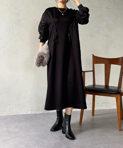 抽繩褶皺連衣裙