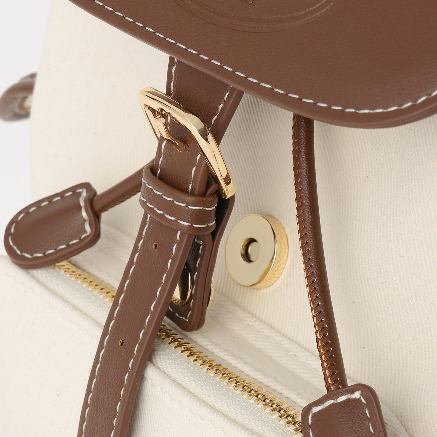 帆布拼接合成皮革 迷你雙肩包