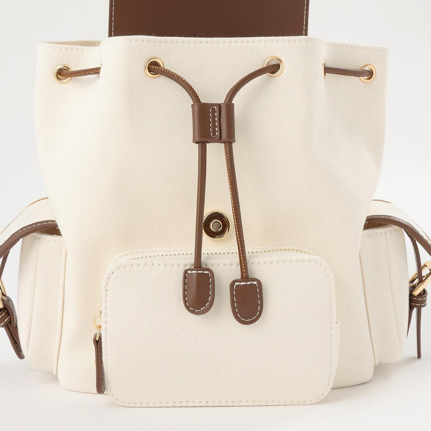 帆布拼接合成皮革 迷你雙肩包