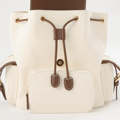 帆布拼接合成皮革 迷你雙肩包