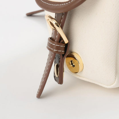 帆布拼接合成皮革 迷你雙肩包