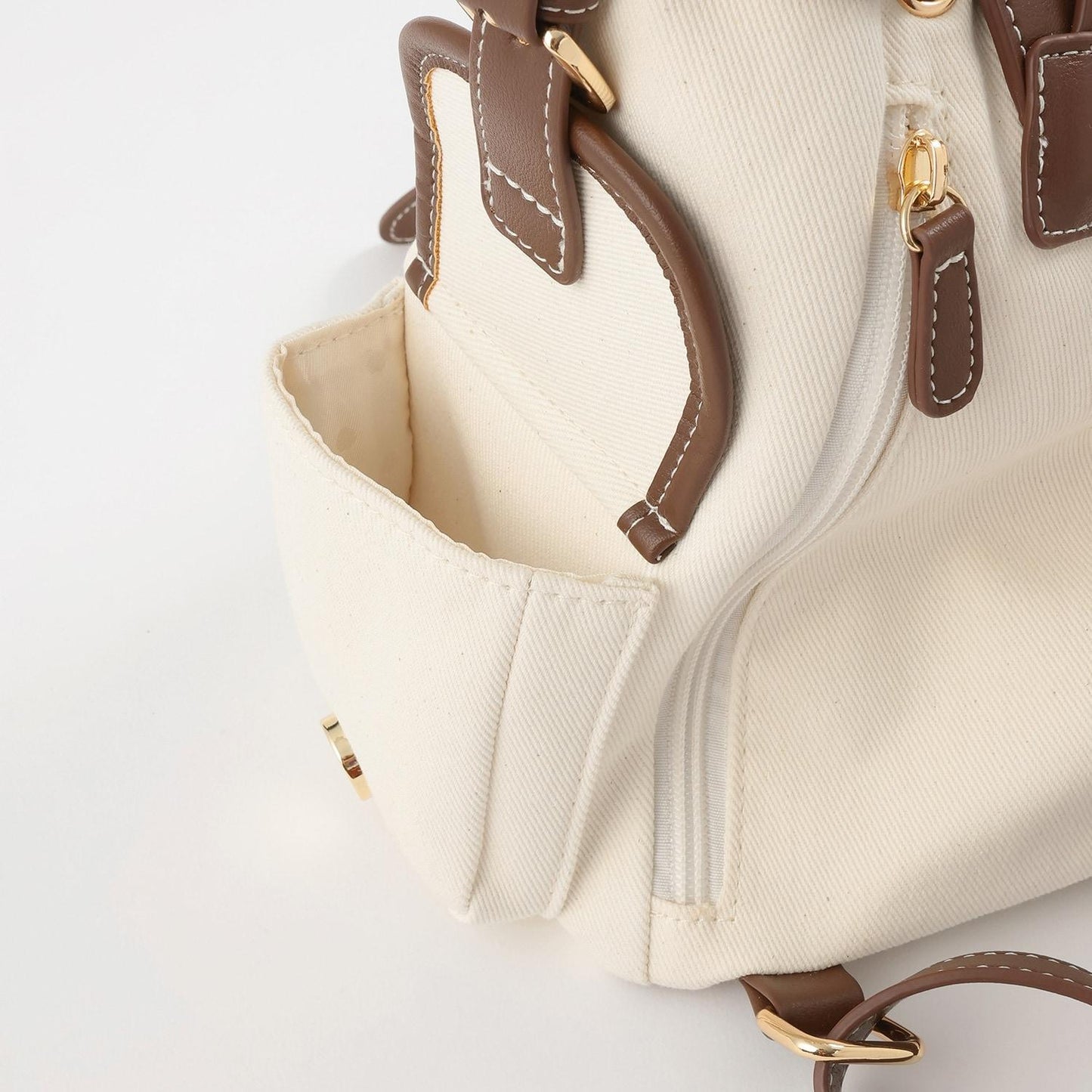 帆布拼接合成皮革 迷你雙肩包