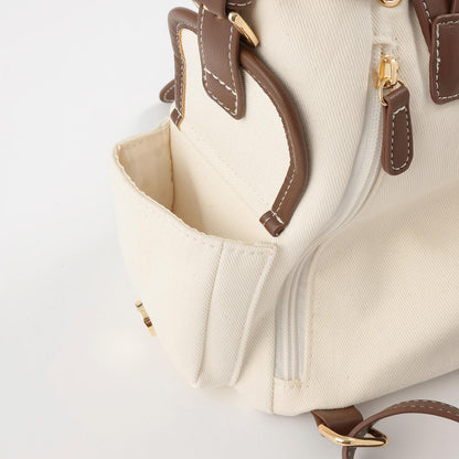 帆布拼接合成皮革 迷你雙肩包