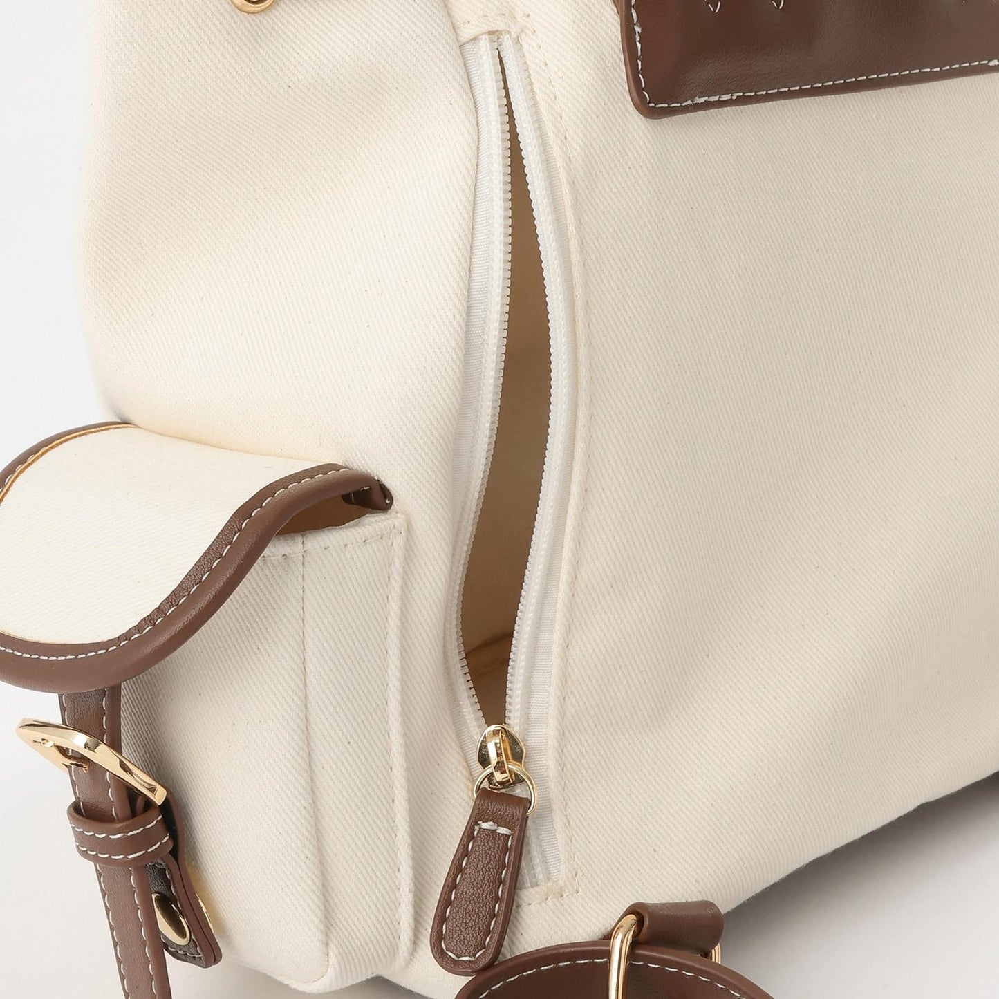 帆布拼接合成皮革 迷你雙肩包