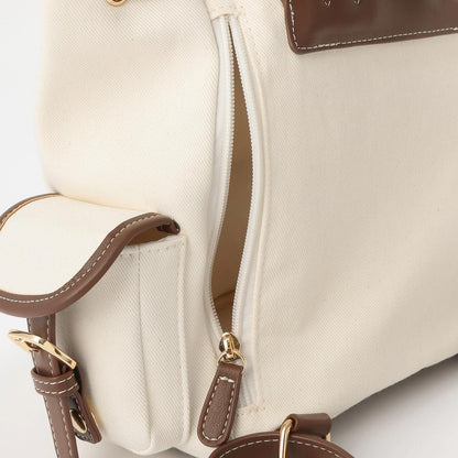 帆布拼接合成皮革 迷你雙肩包