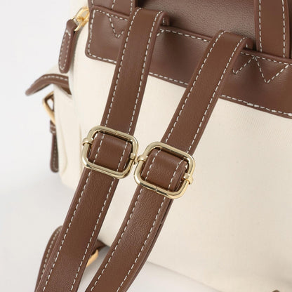 帆布拼接合成皮革 迷你雙肩包