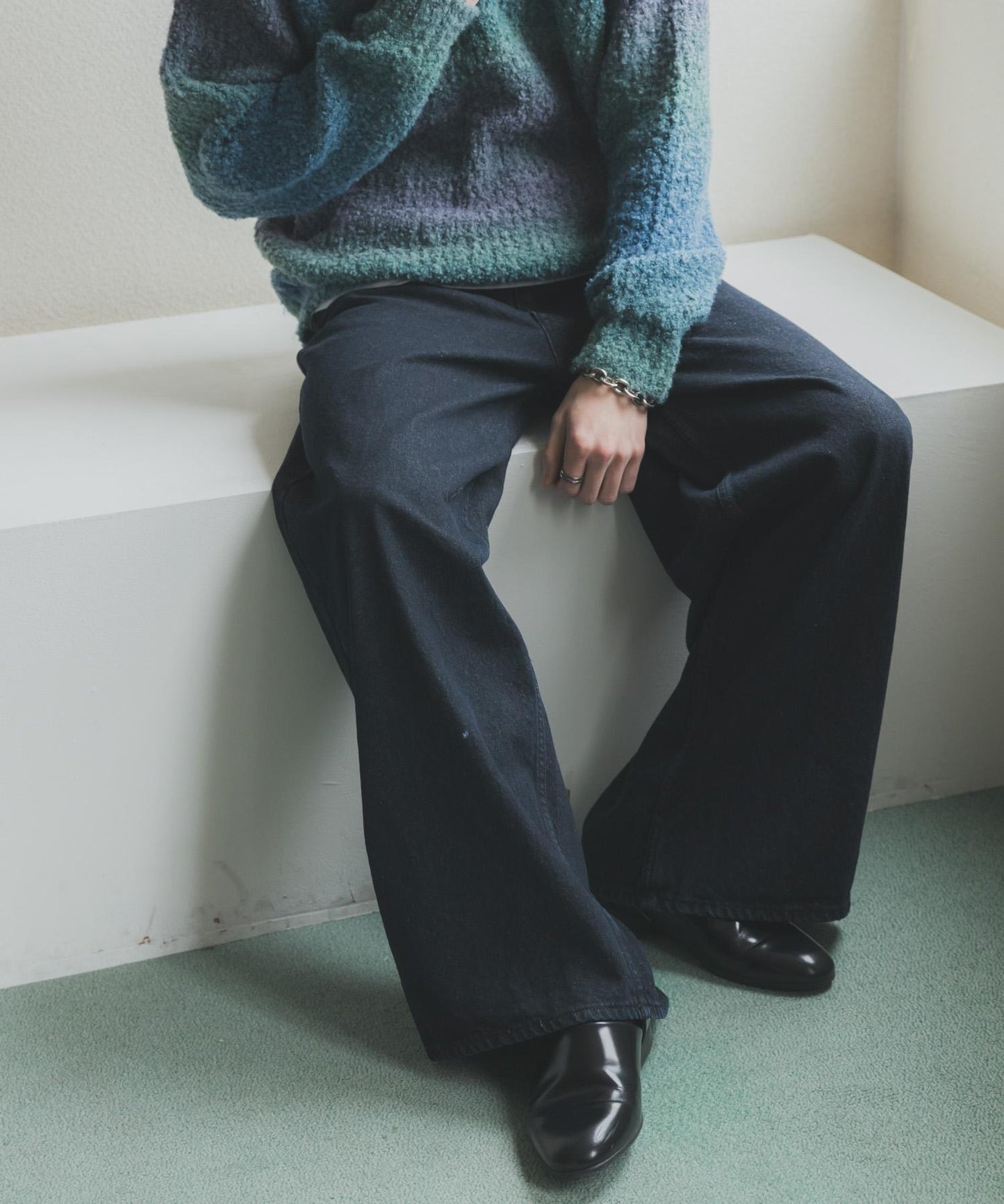 復古風牛仔寬腿褲