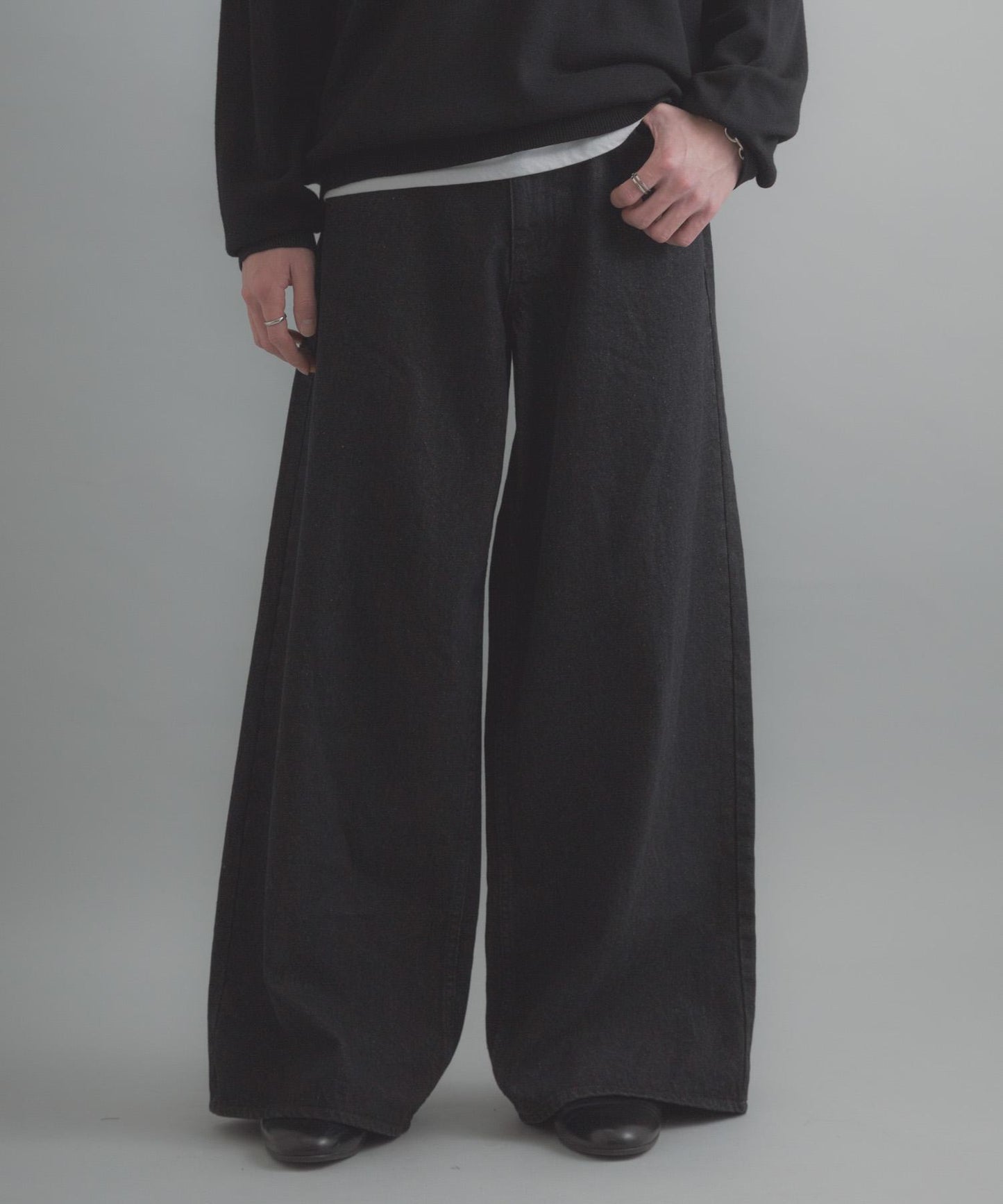 復古風牛仔寬腿褲