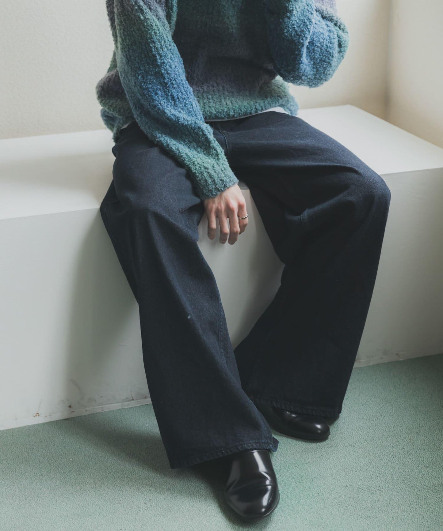 復古風牛仔寬腿褲