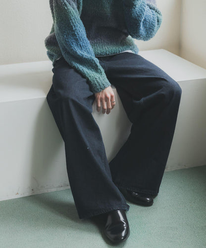 復古風牛仔寬腿褲