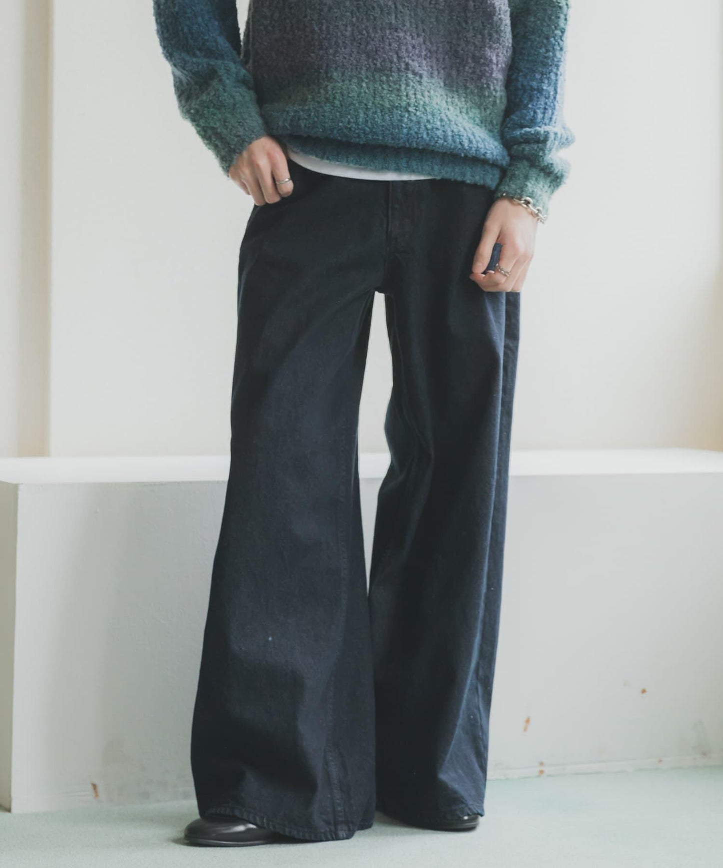 復古風牛仔寬腿褲