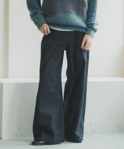 復古風牛仔寬腿褲