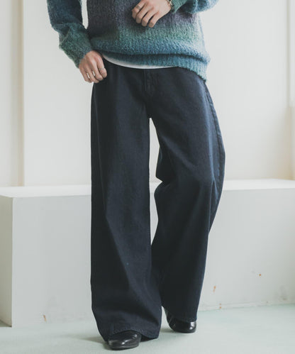 復古風牛仔寬腿褲