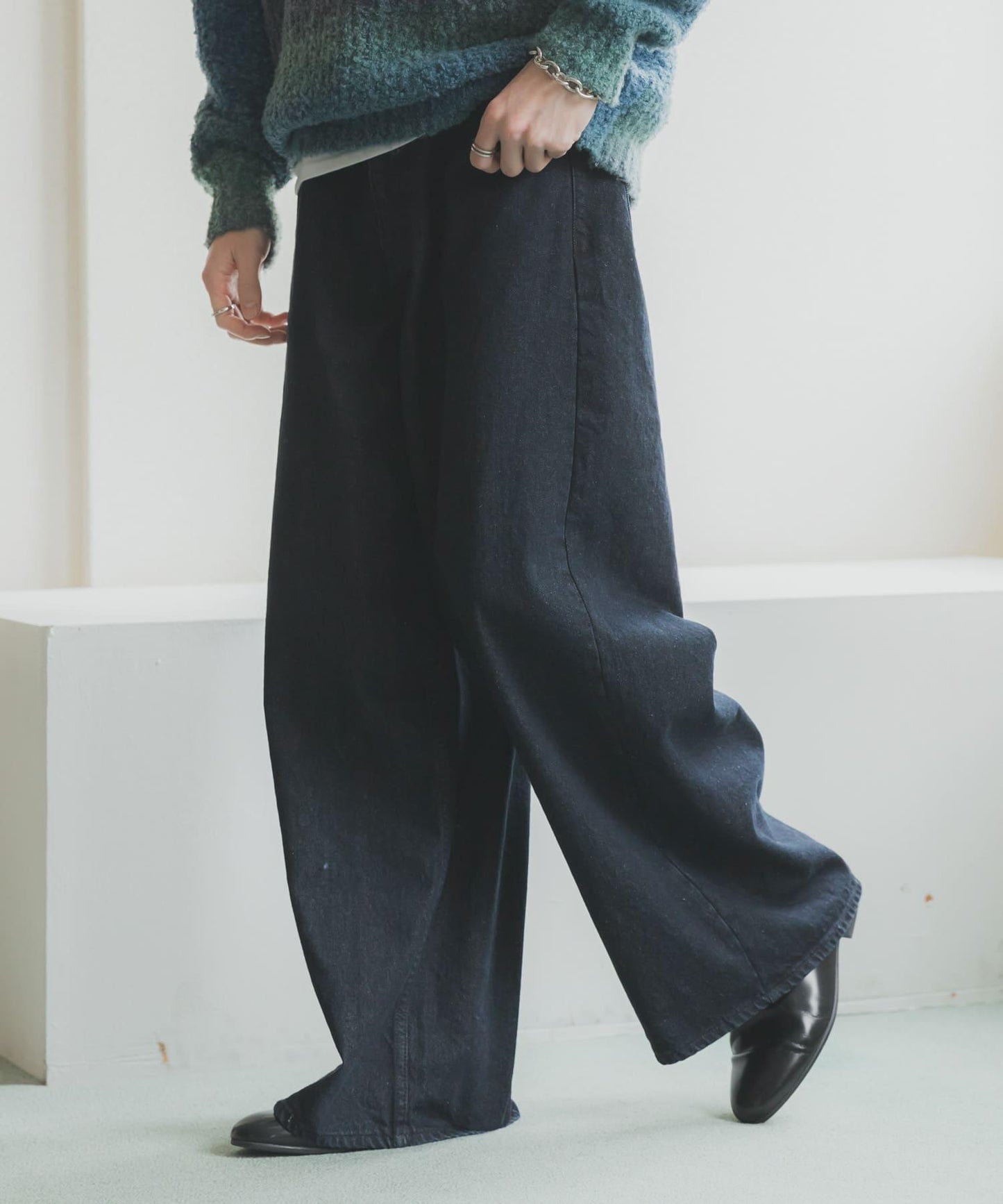 復古風牛仔寬腿褲