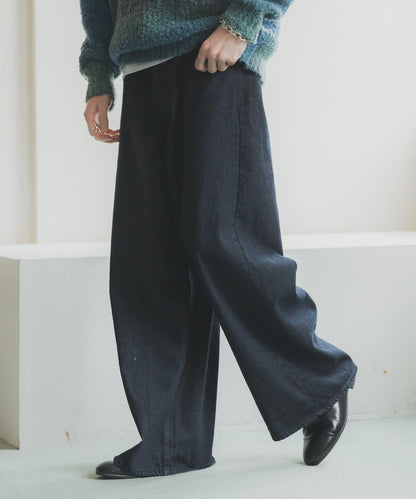 復古風牛仔寬腿褲