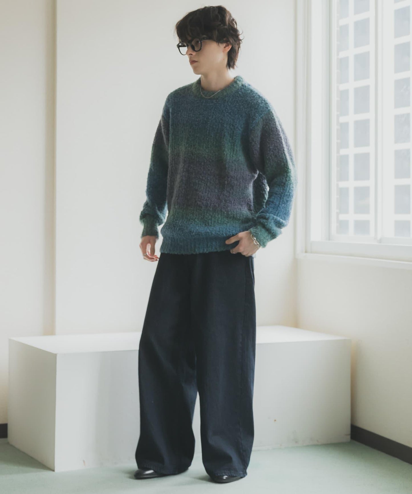 復古風牛仔寬腿褲